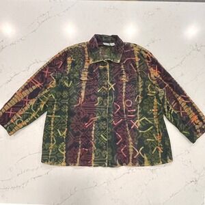 Bleu Bayou Tapestry Art Wear Jacket Womens 2X Multicolor Cotton Lagenlook Vtg